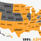 Illustration for article titled Map: Six Decades of the Most Popular Names for Girls, State-by-State